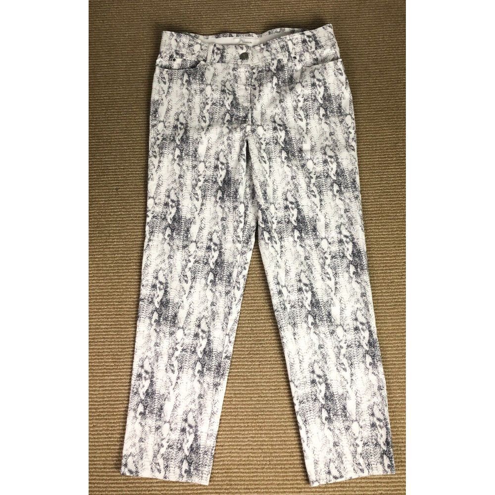 89th &‎ Madison Womens 8 Pants White Grey Snakeskin Print Elastic Waist